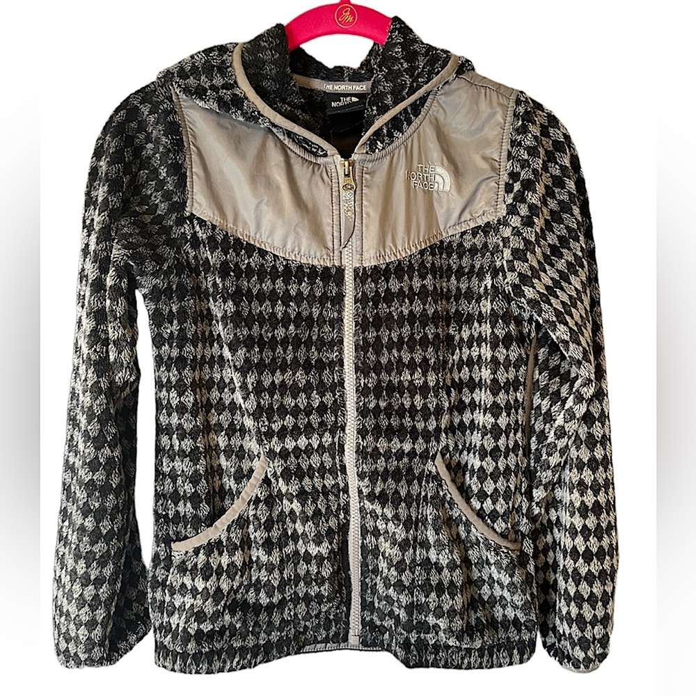 THE NORTH FACE Fleece Hood Jacket Gray Geometric Girls Size 10/12